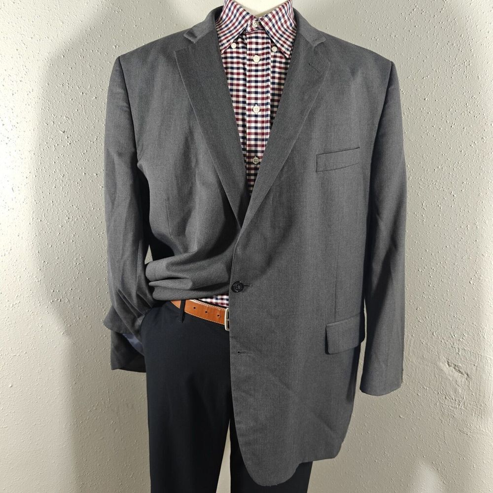 Stafford Men's Sport Coat Blazer Two Button Travel Gray Poly Blend Classic 52L